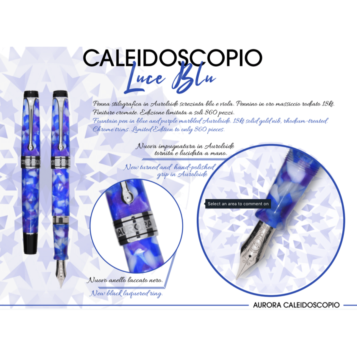 Aurora - Caleidoscopio - Luce Blu - Stilografica - Limited Edition Aurora - Caleidoscopio - Luce Blu - Stilografica - Limited Edition